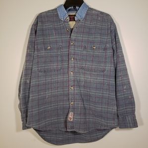 Vintage Flannel Men's Button Up with Denim Collar